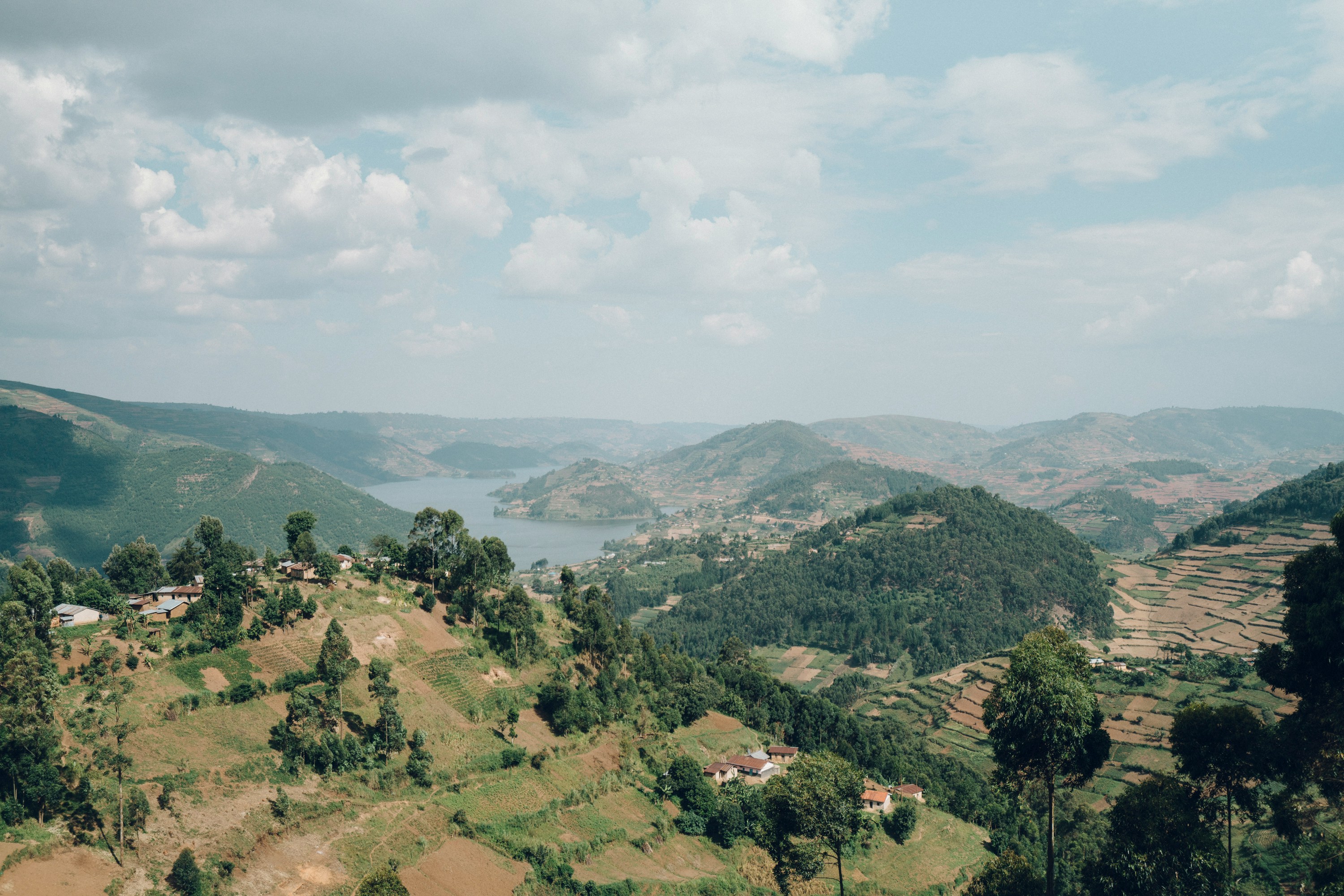Scenic hillside view over Lake Bunyonyi